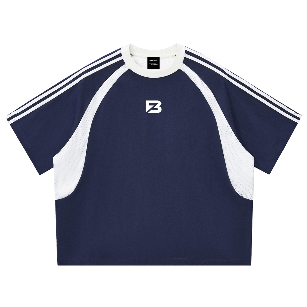 Blank Slate Contrast Stripes Panel Mesh T-shirt