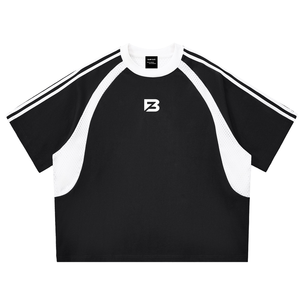Blank Slate Contrast Stripes Panel Mesh T-shirt