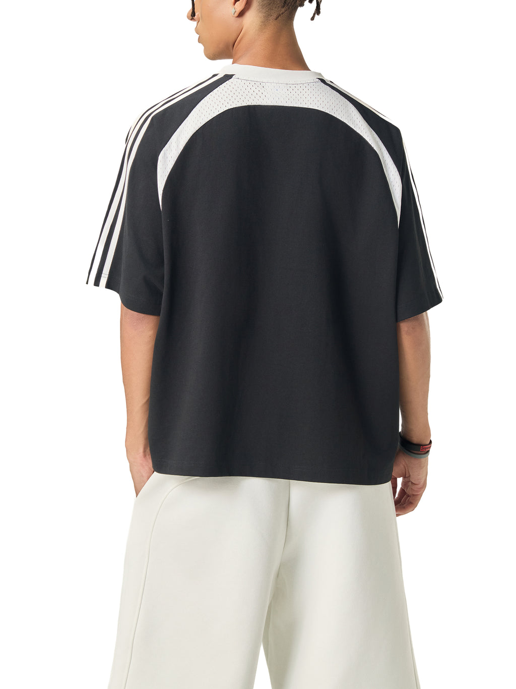 Blank Slate Contrast Stripes Panel Mesh T-shirt