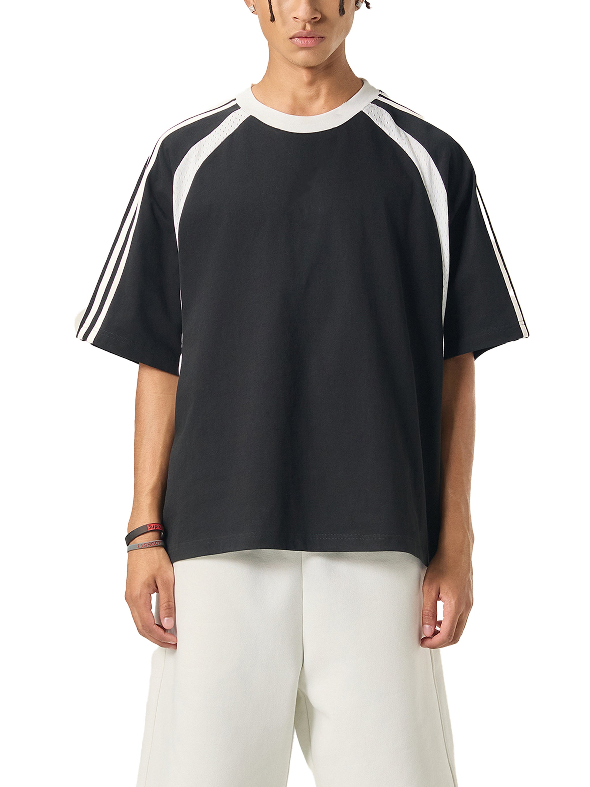 Blank Slate Contrast Stripes Panel Mesh T-shirt