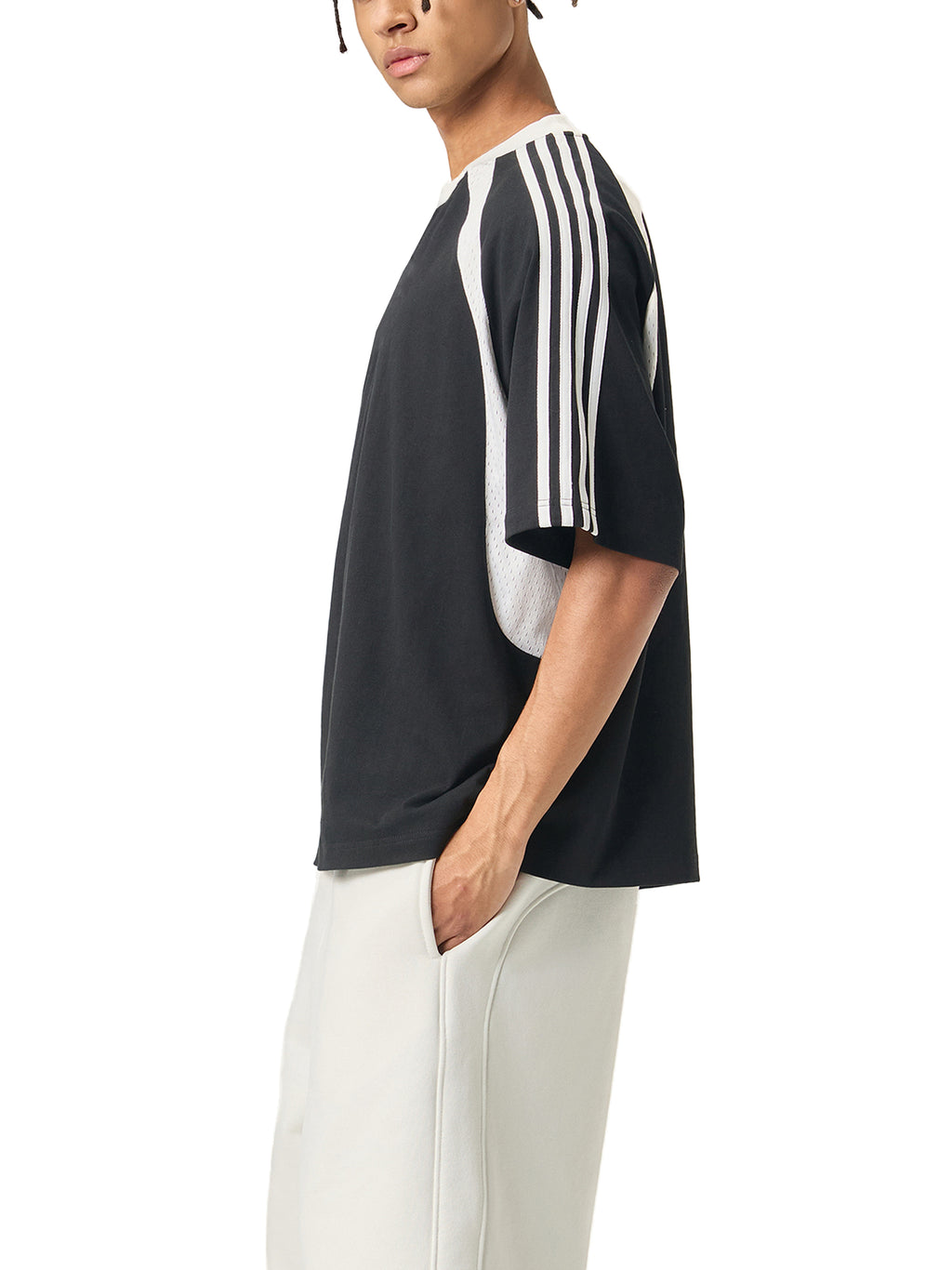 Blank Slate Contrast Stripes Panel Mesh T-shirt