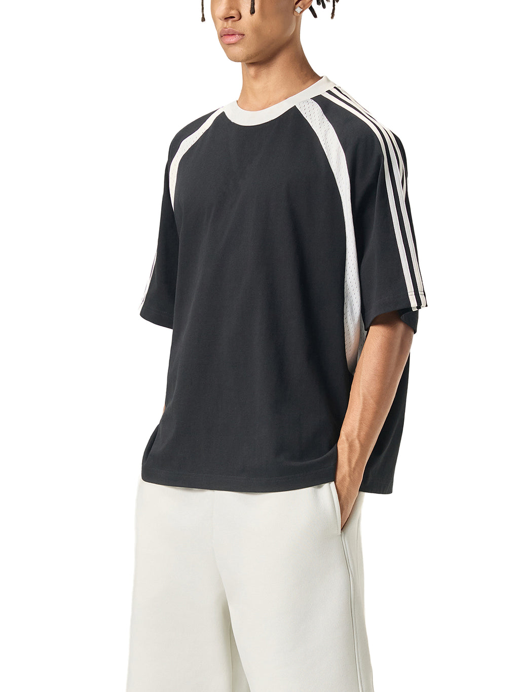 Blank Slate Contrast Stripes Panel Mesh T-shirt